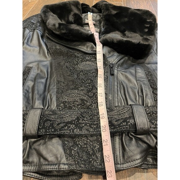 Vintage Wilsons Leather Jacket Black Floral Paisley Tie Waist cropped size small - Picture 11 of 12